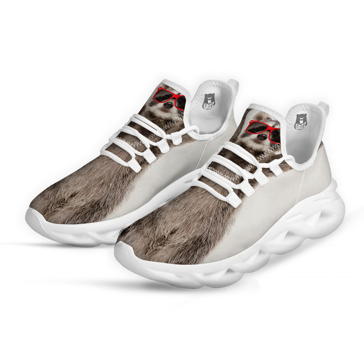 Funny Raccoon Print White Running Shoes-grizzshop