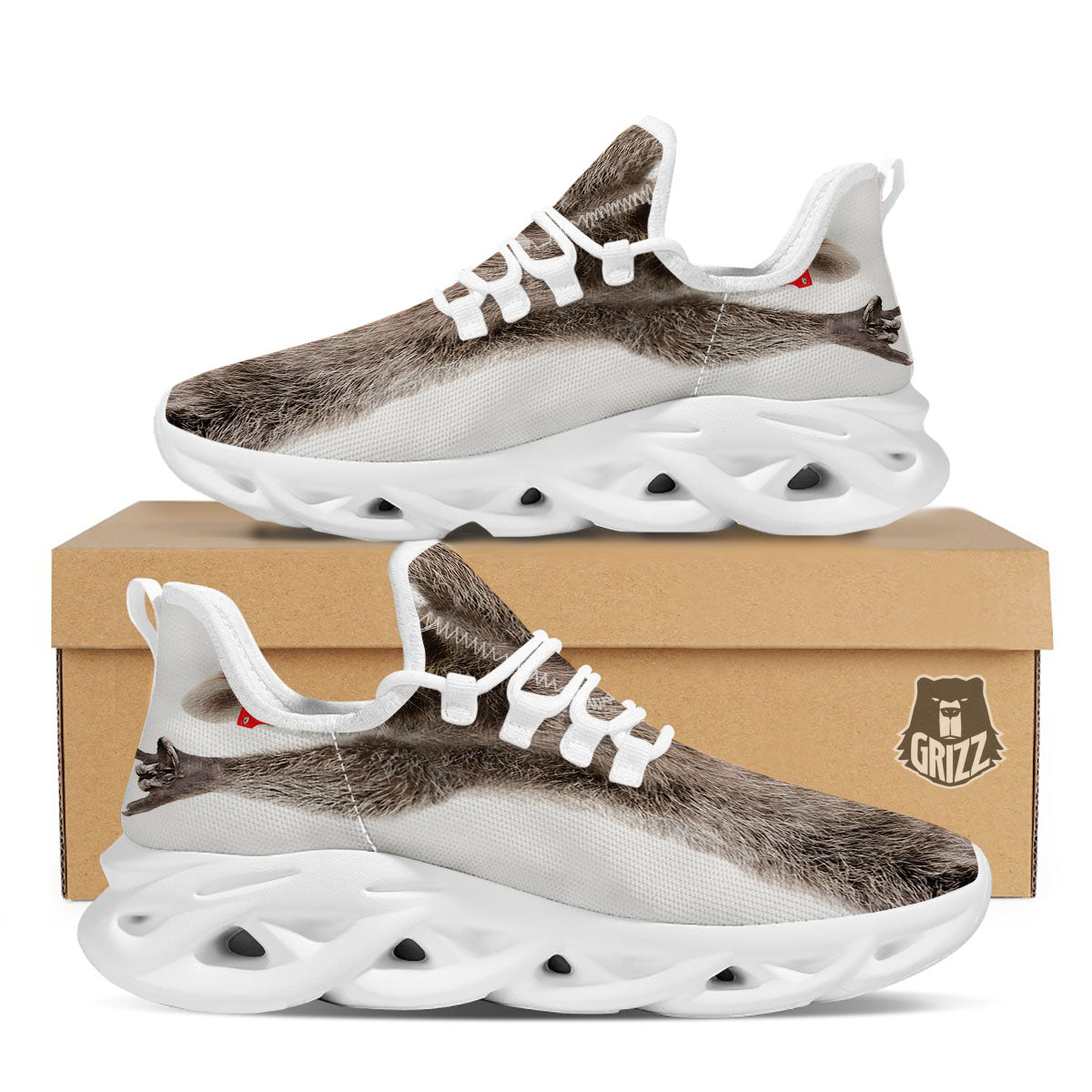 Funny Raccoon Print White Running Shoes-grizzshop