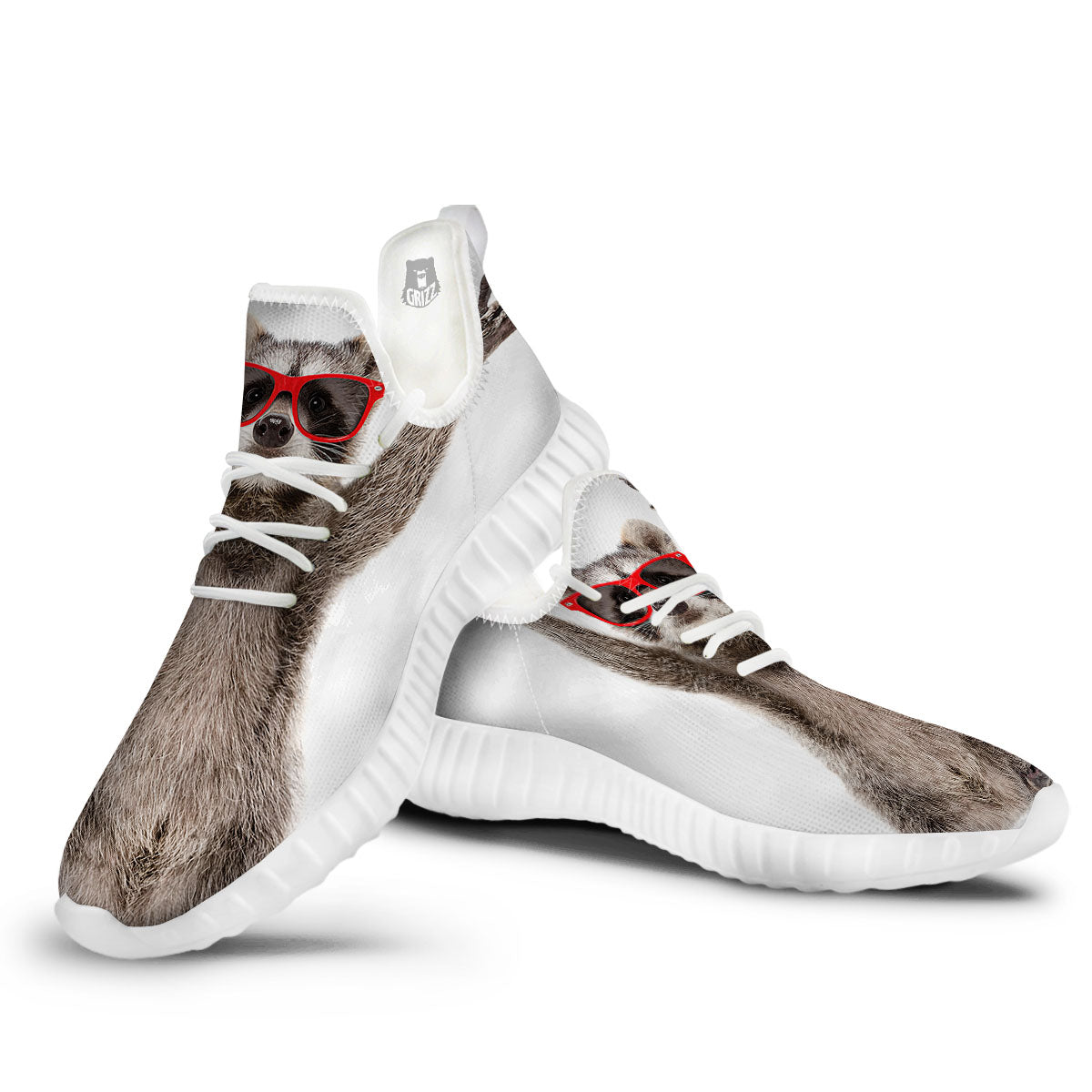 Funny Raccoon Print White Walking Shoes-grizzshop