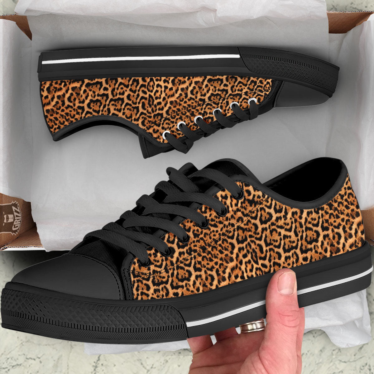 Fur Jaguar Print Pattern Black Low Top Shoes-grizzshop