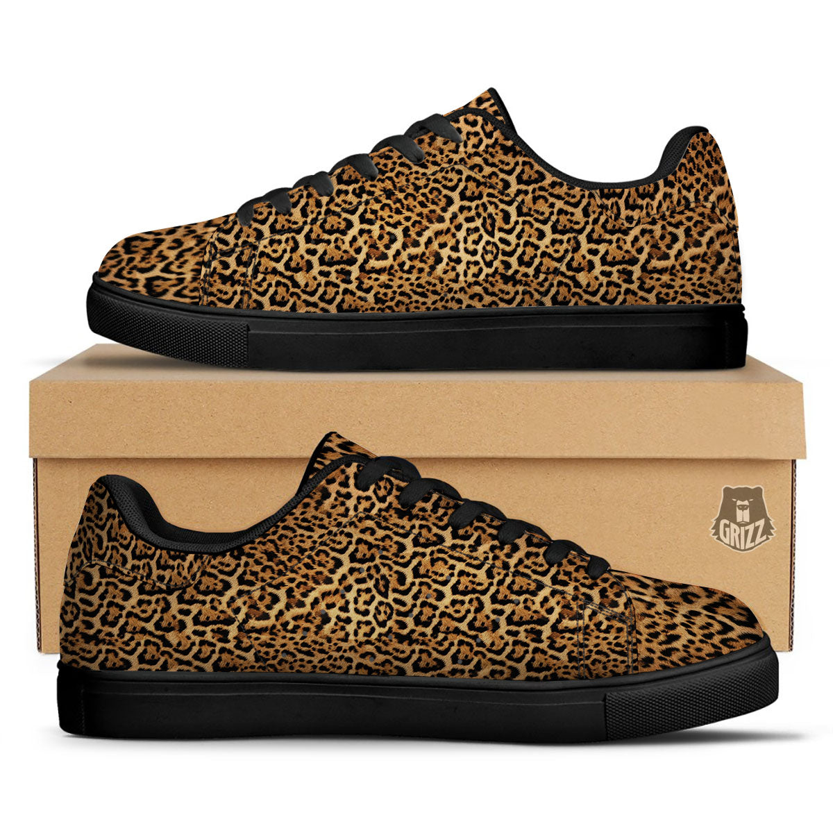 Fur Jaguar Print Pattern Black Low Top Sneakers-grizzshop