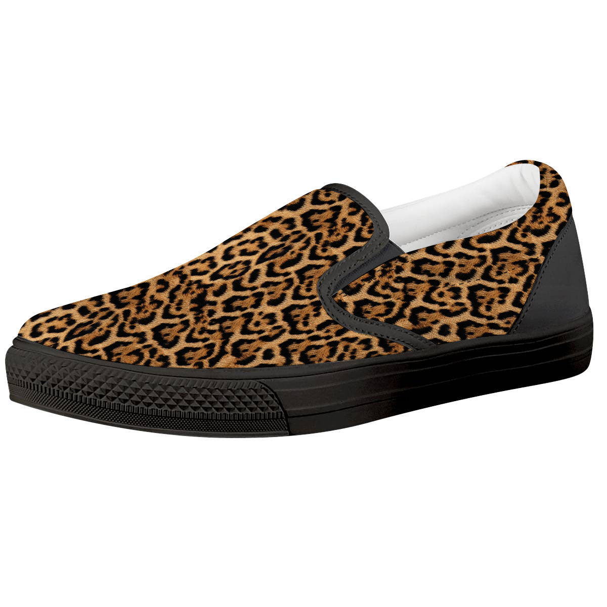 Fur Jaguar Print Pattern Black Slip On Shoes-grizzshop