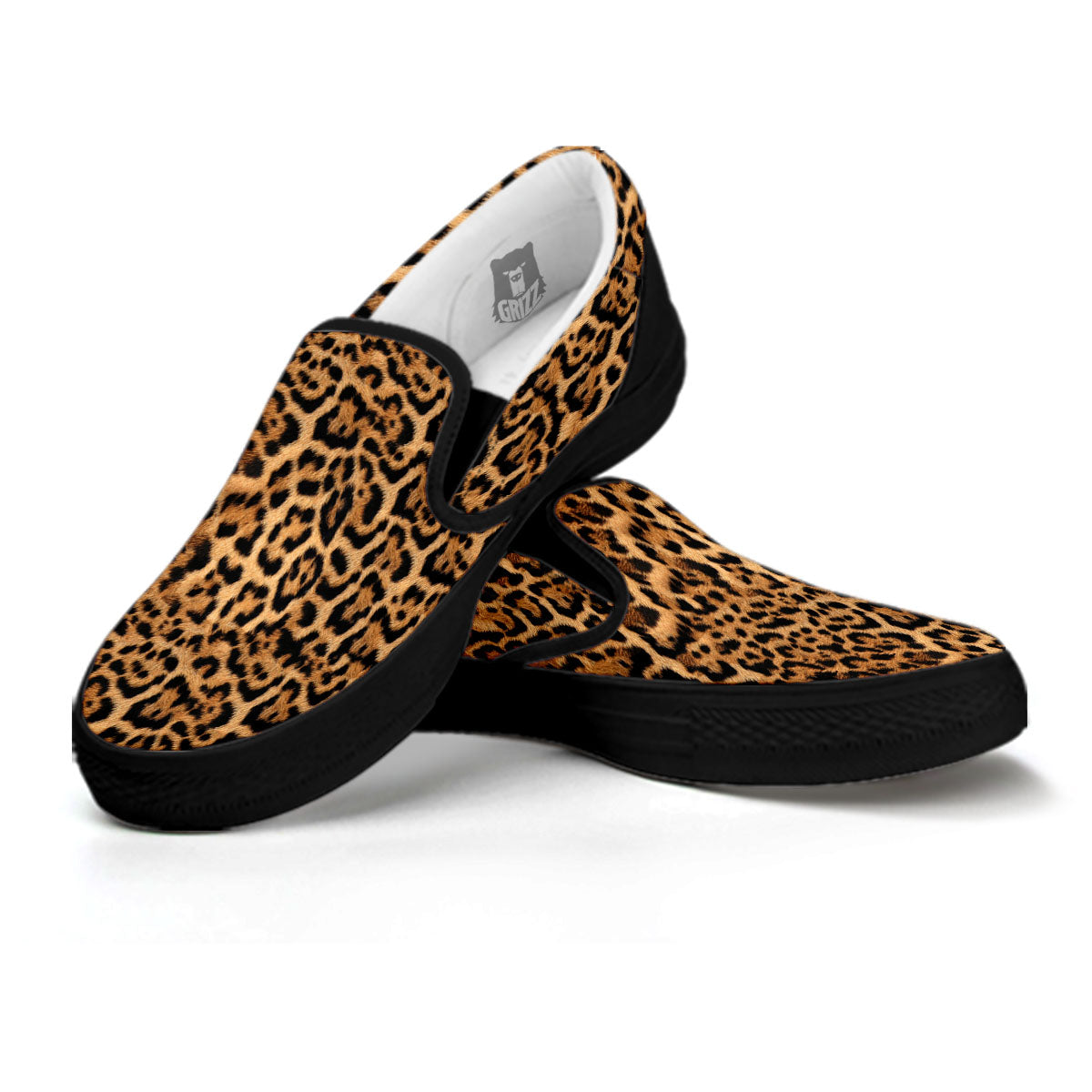 Fur Jaguar Print Pattern Black Slip On Shoes-grizzshop