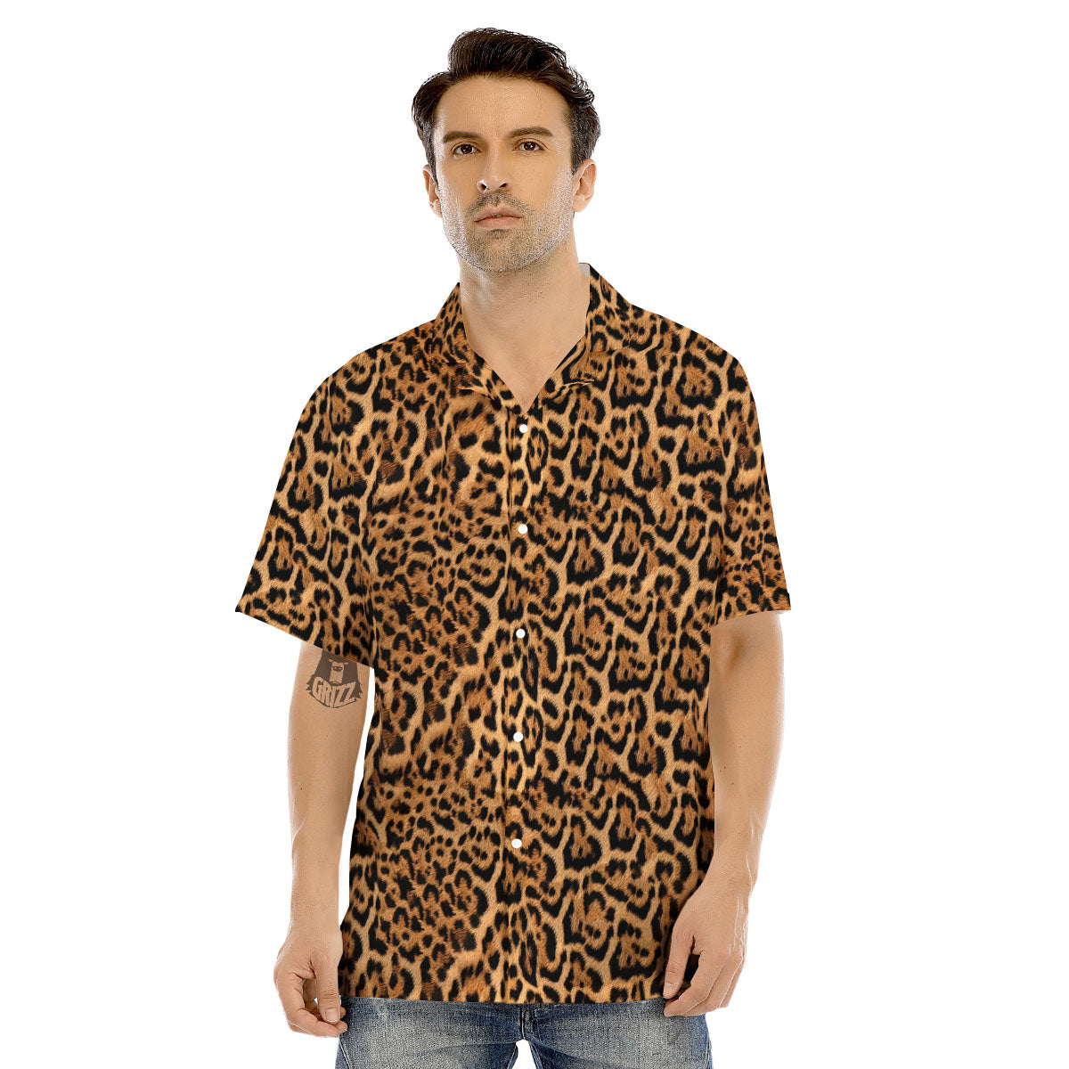 Fur Jaguar Print Pattern Men's Hawaiian Shirt-grizzshop