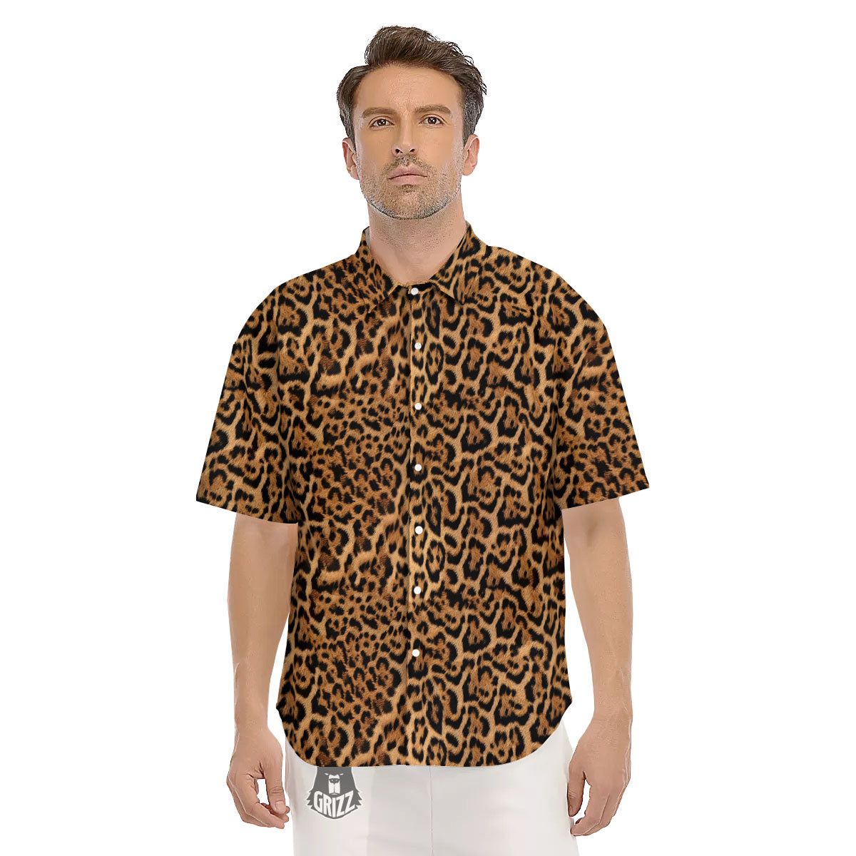 Fur Jaguar Print Pattern Men's Short Sleeve Shirts-grizzshop