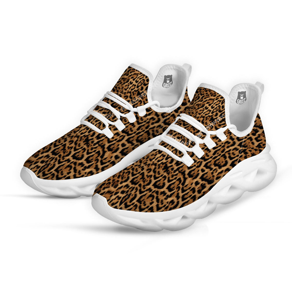 Fur Jaguar Print Pattern White Running Shoes-grizzshop