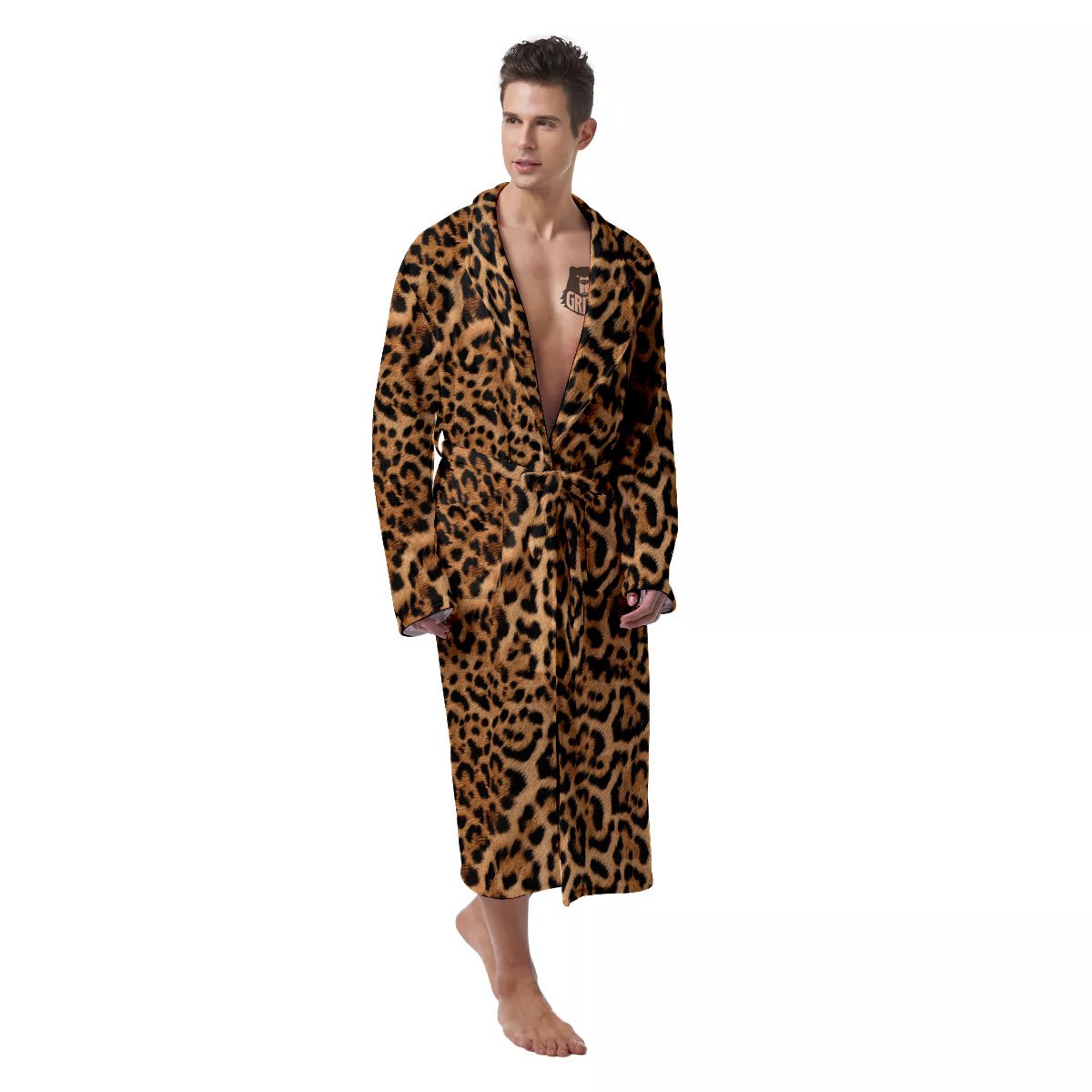 Fur Jaguar Print Pattern Men's Robe-grizzshop