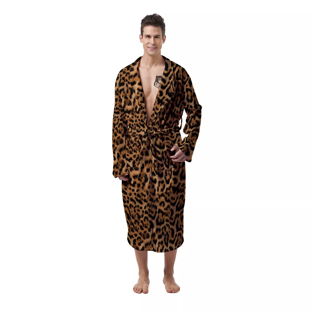 Fur Jaguar Print Pattern Men's Robe-grizzshop
