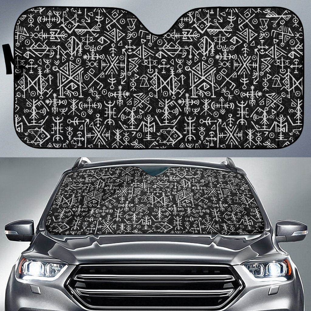 Futhark Norse Runes Scandinavian Viking Pattern Print Car Sun Shade-grizzshop