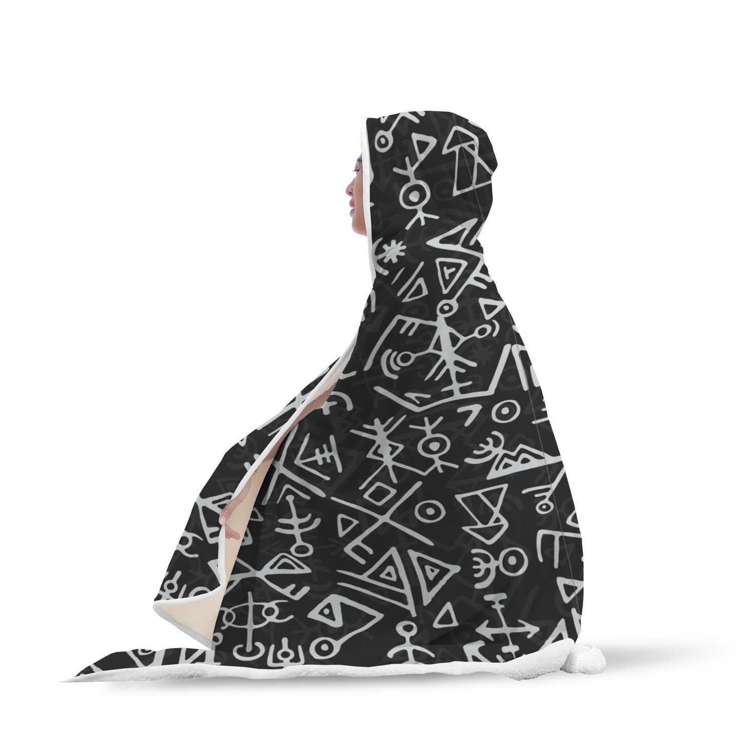Futhark Norse Runes Scandinavian Viking Pattern Print Hooded Blanket-grizzshop