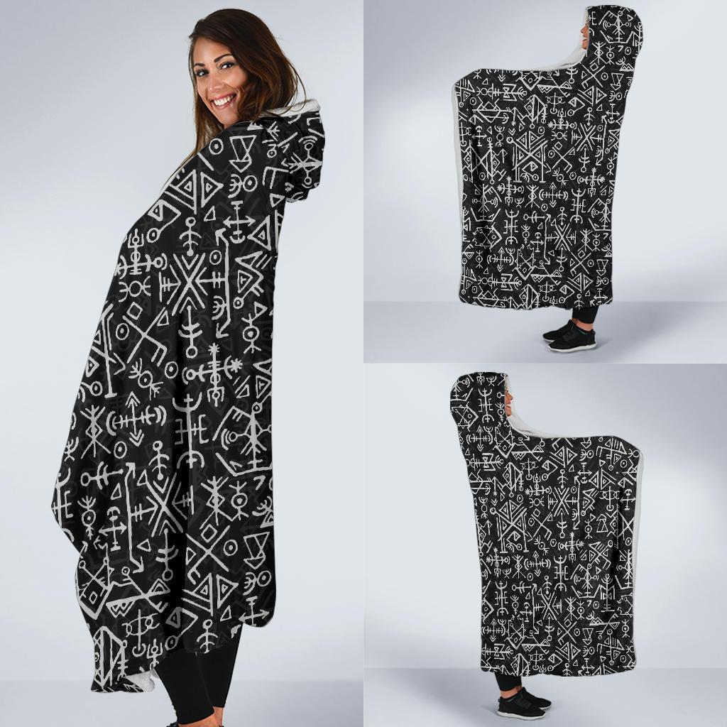 Futhark Norse Runes Scandinavian Viking Pattern Print Hooded Blanket-grizzshop