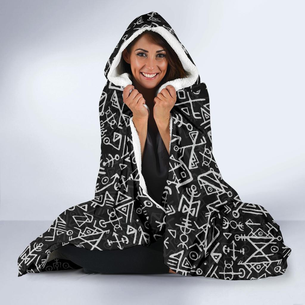 Futhark Norse Runes Scandinavian Viking Pattern Print Hooded Blanket-grizzshop