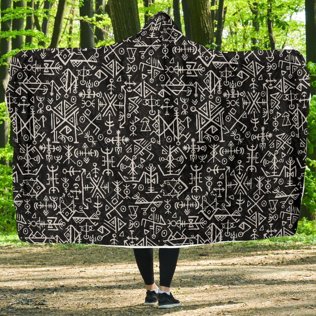 Futhark Norse Runes Scandinavian Viking Pattern Print Hooded Blanket-grizzshop