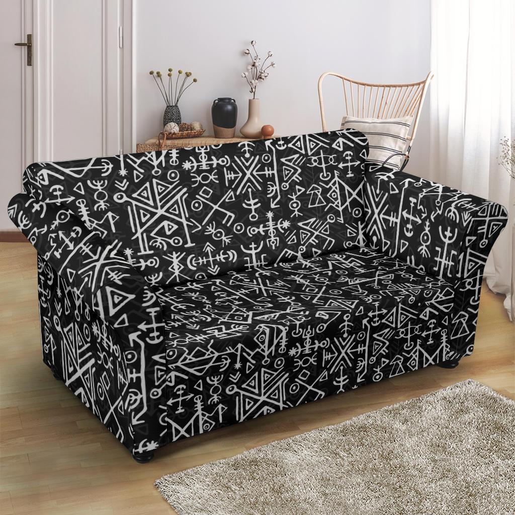 Futhark Norse Runes Scandinavian Viking Pattern Print Loveseat Cover-grizzshop