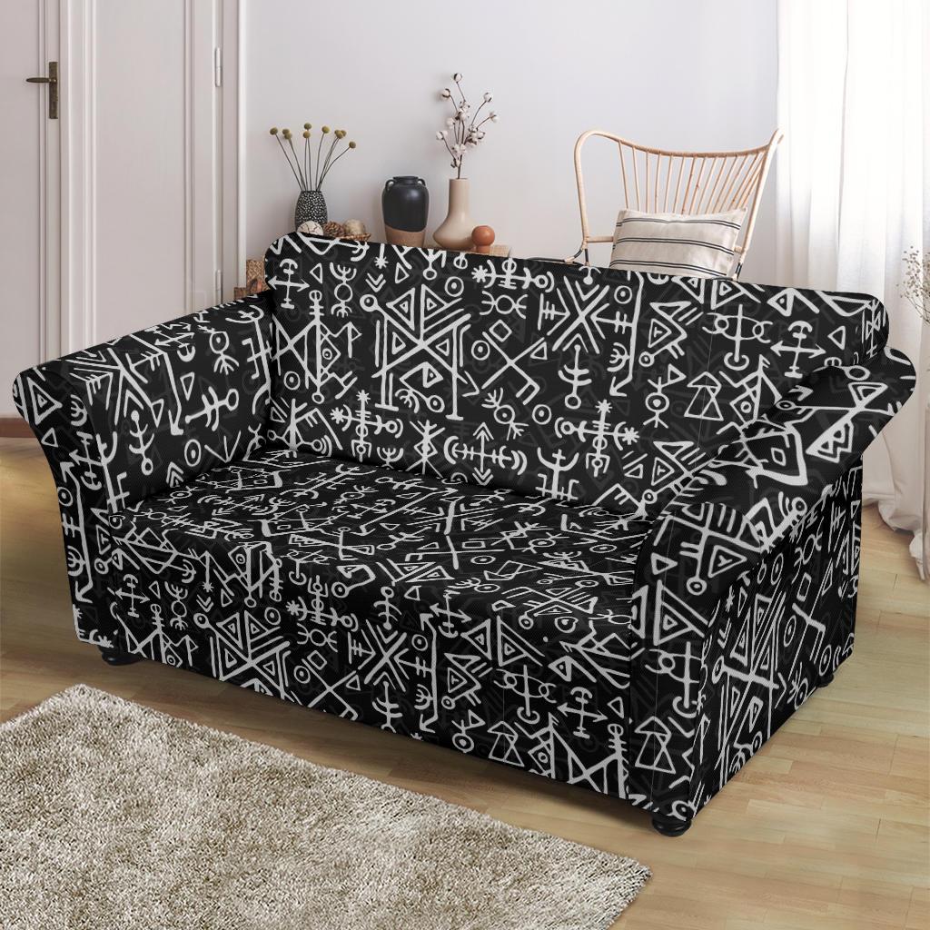 Futhark Norse Runes Scandinavian Viking Pattern Print Loveseat Cover-grizzshop