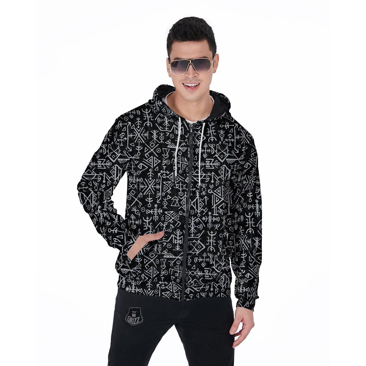 Futhark Norse Viking Men's Zip Up Hoodie-grizzshop