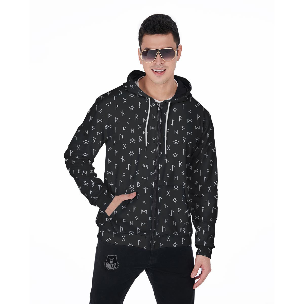 Futhark Viking Men's Zip Up Hoodie-grizzshop