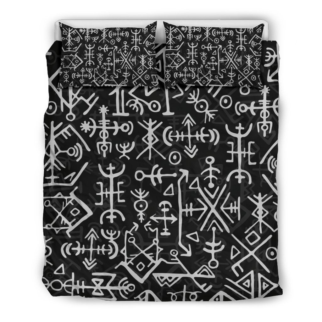 Futhark Norse Runes Scandinavian Viking Pattern Print Duvet Cover Bedding Set-grizzshop