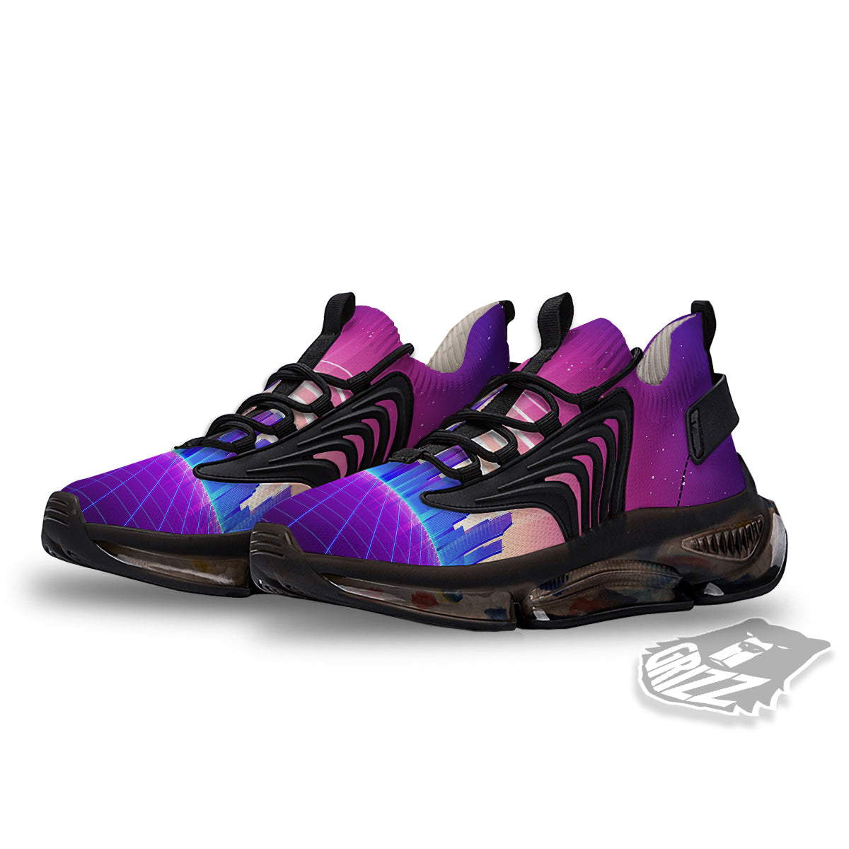 Futuristic City Print Black Gym Shoes-grizzshop