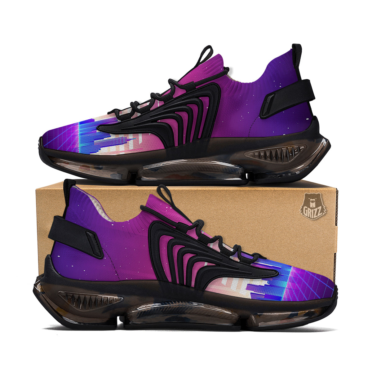 Futuristic City Print Black Gym Shoes-grizzshop