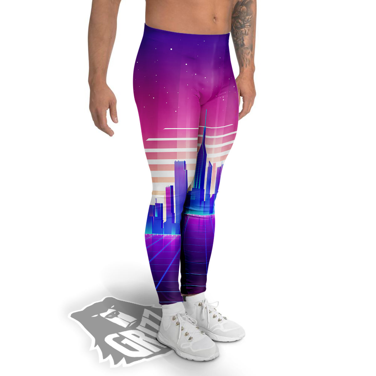 Futuristic City Print Men's Leggings-grizzshop