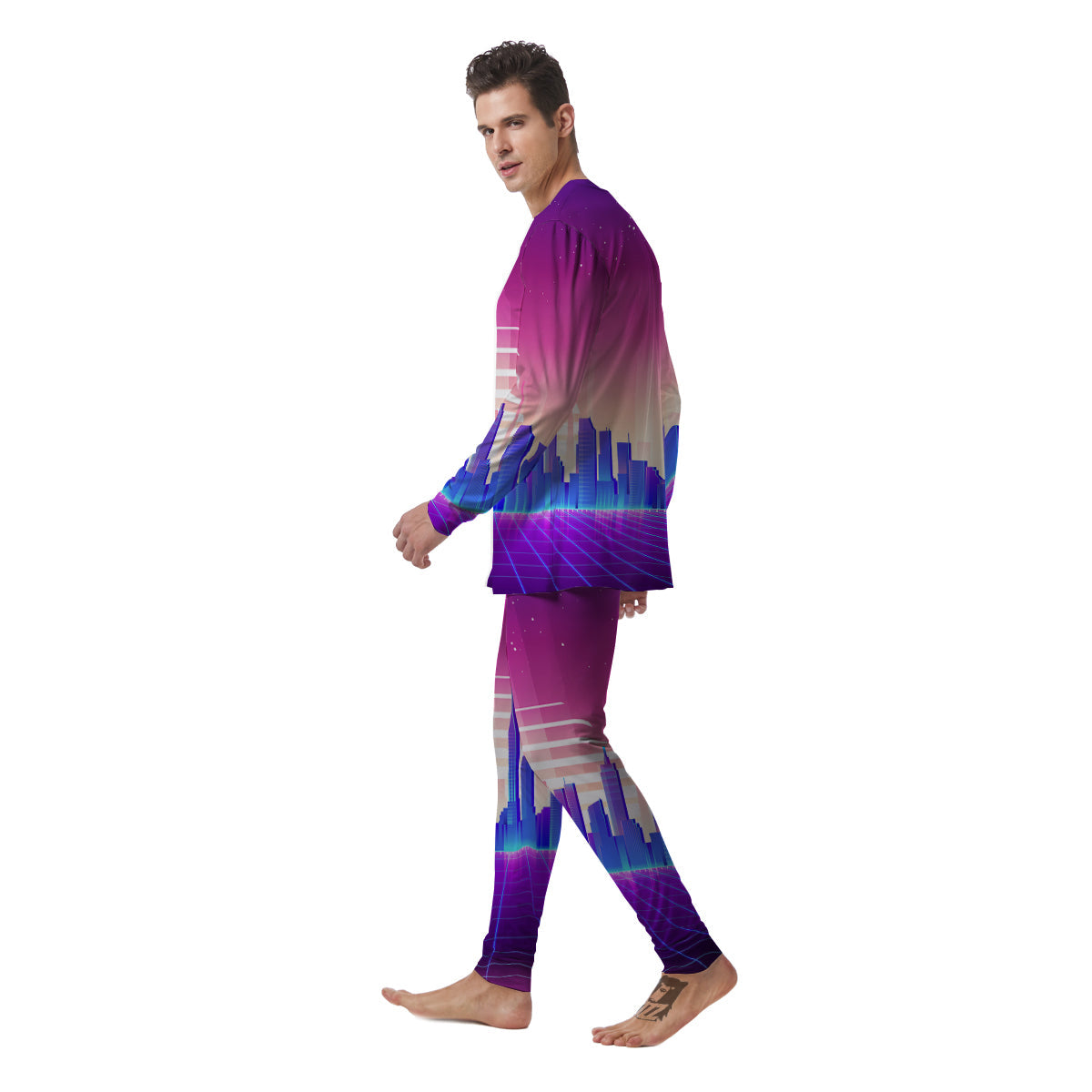 Futuristic City Print Men's Pajamas-grizzshop