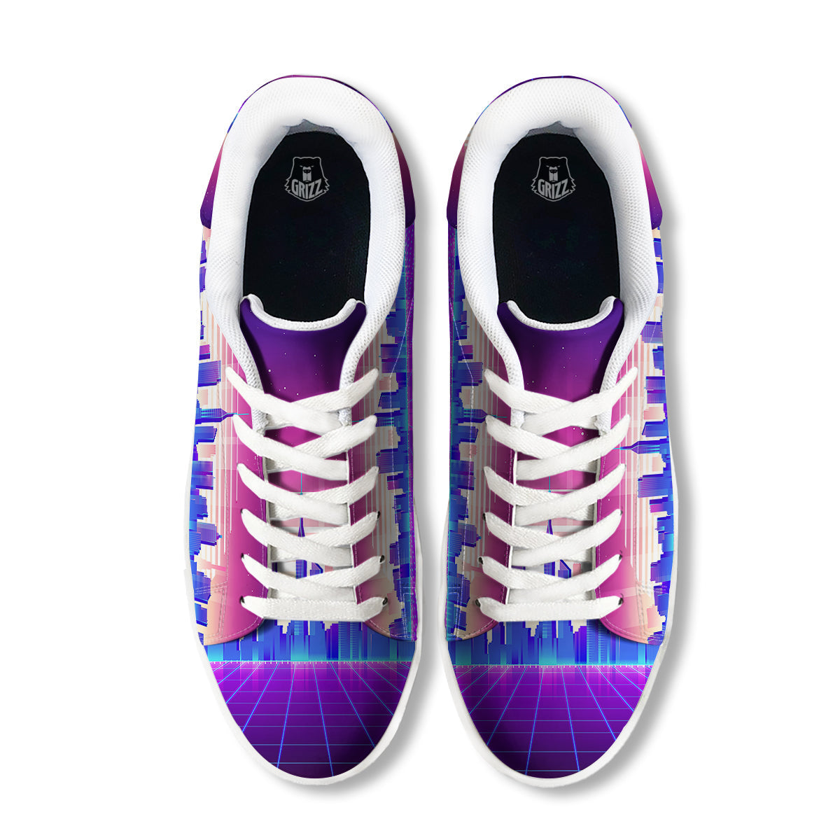 Futuristic City Print White Low Top Sneakers-grizzshop