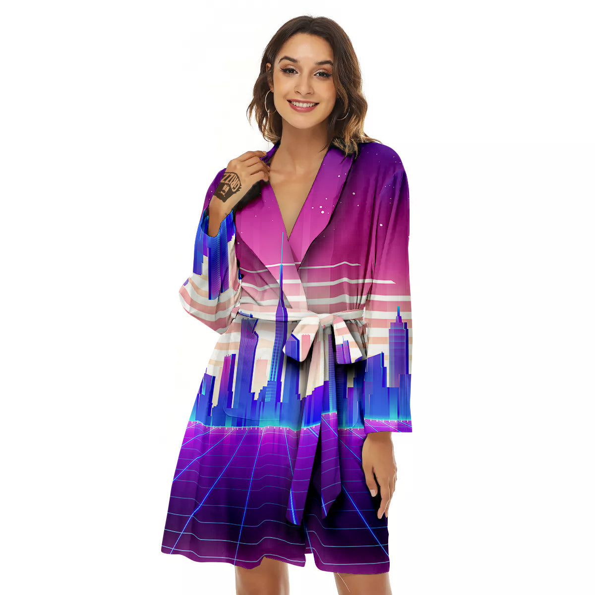Futuristic City Print Women's Robe-grizzshop
