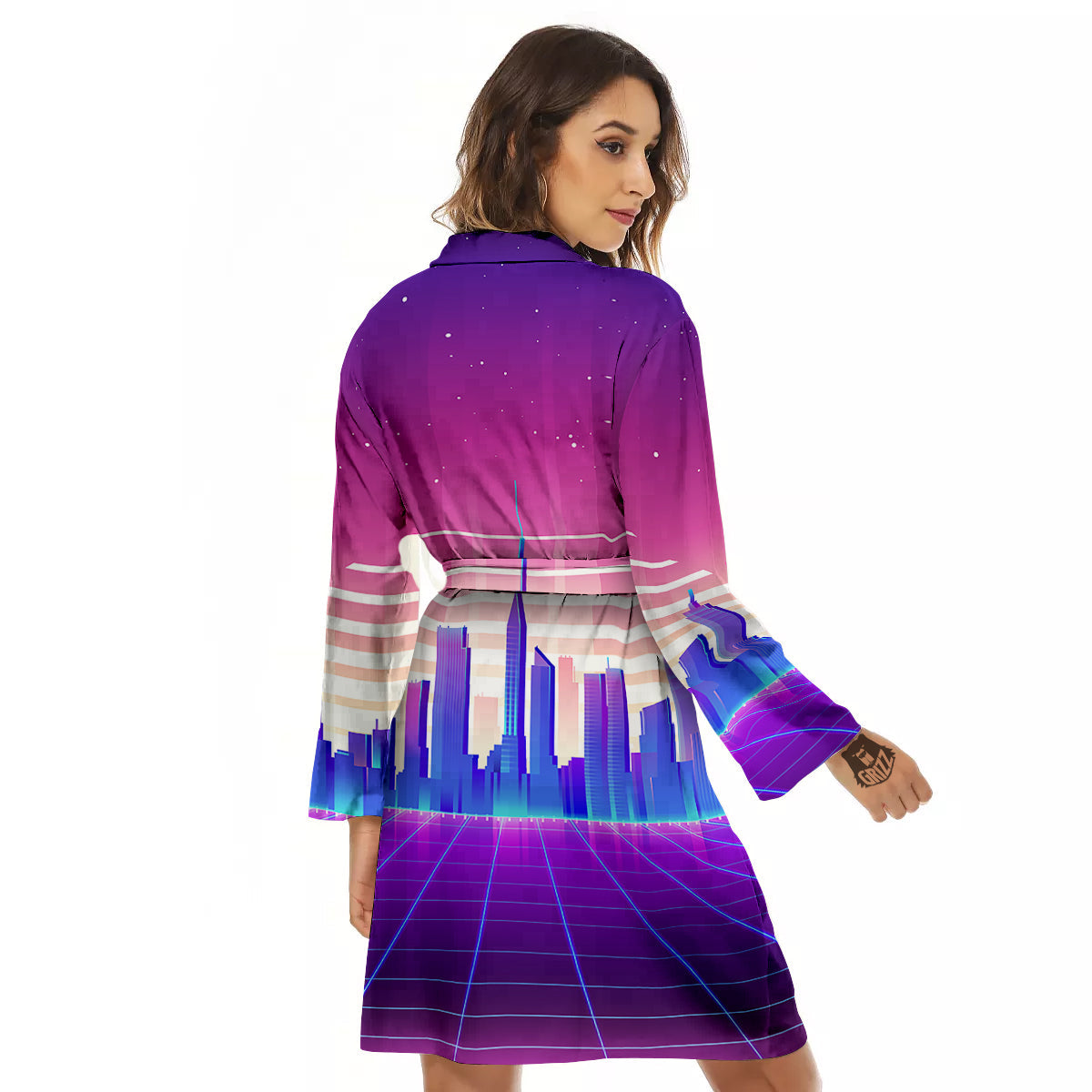 Futuristic City Print Women's Robe-grizzshop