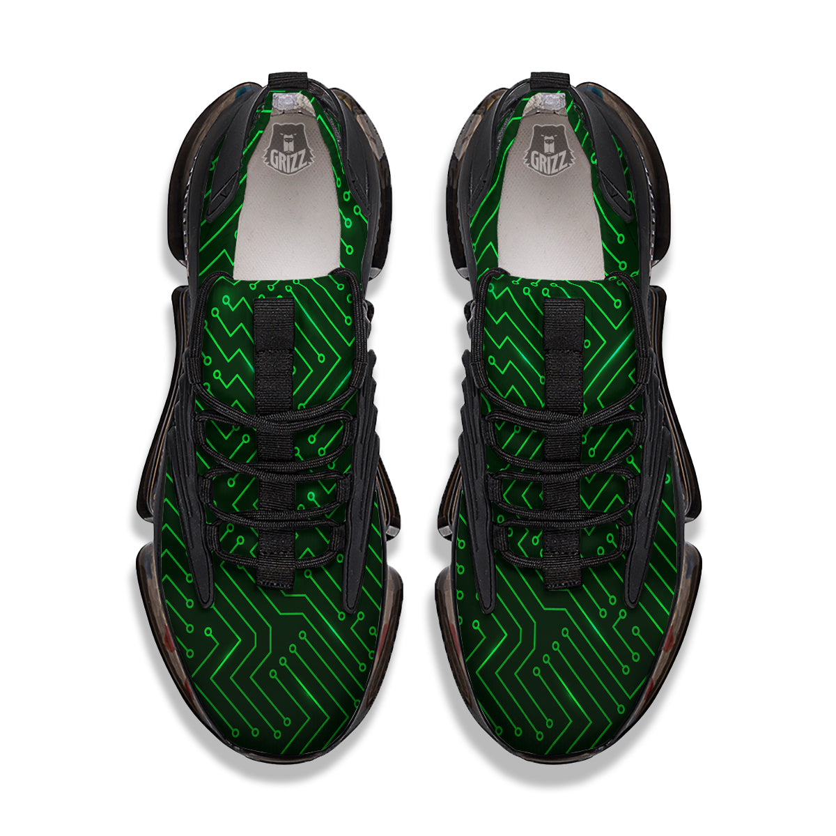 Futuristic Green Circuit Board Print Black Gym Shoes-grizzshop