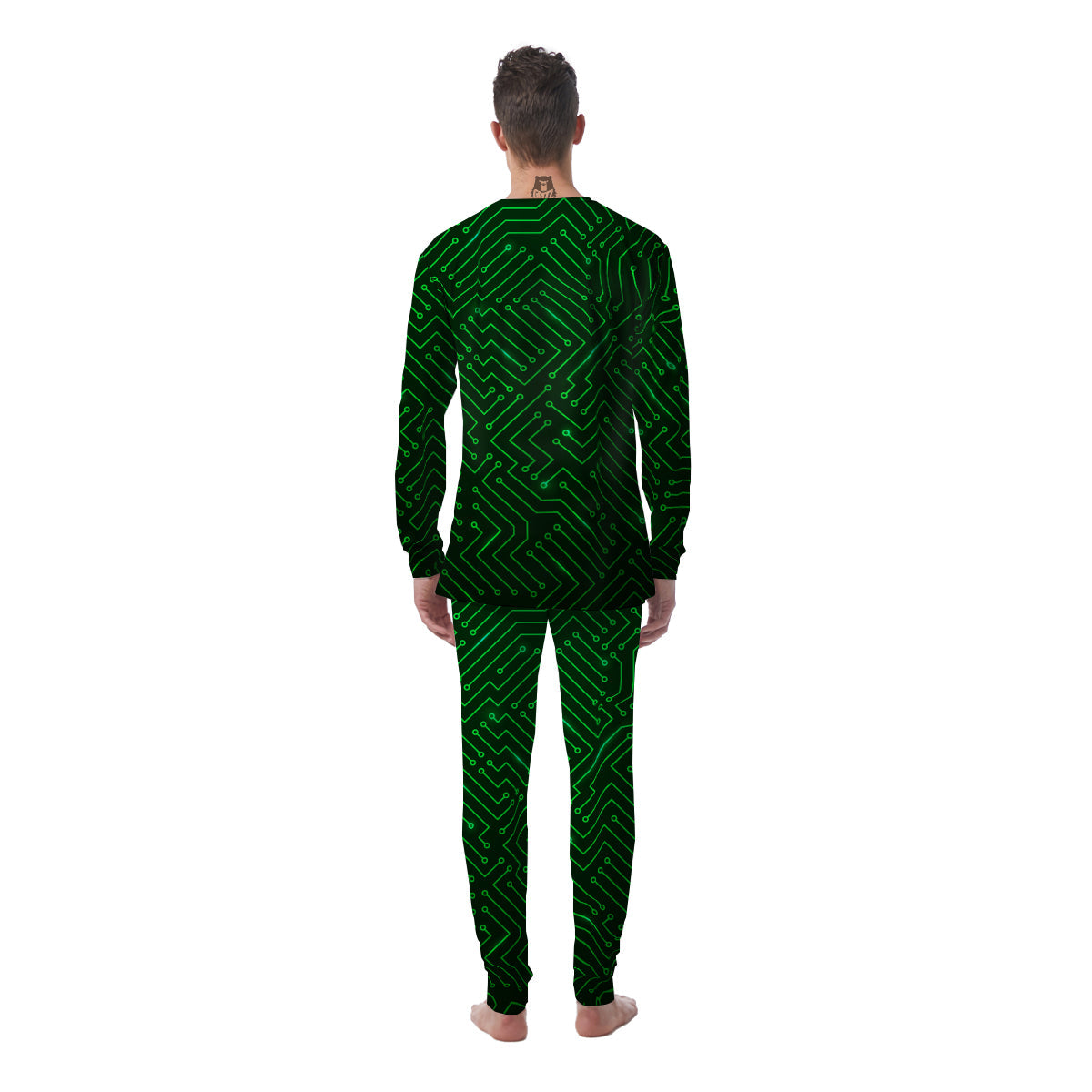 Futuristic Green Circuit Board Print Men's Pajamas-grizzshop