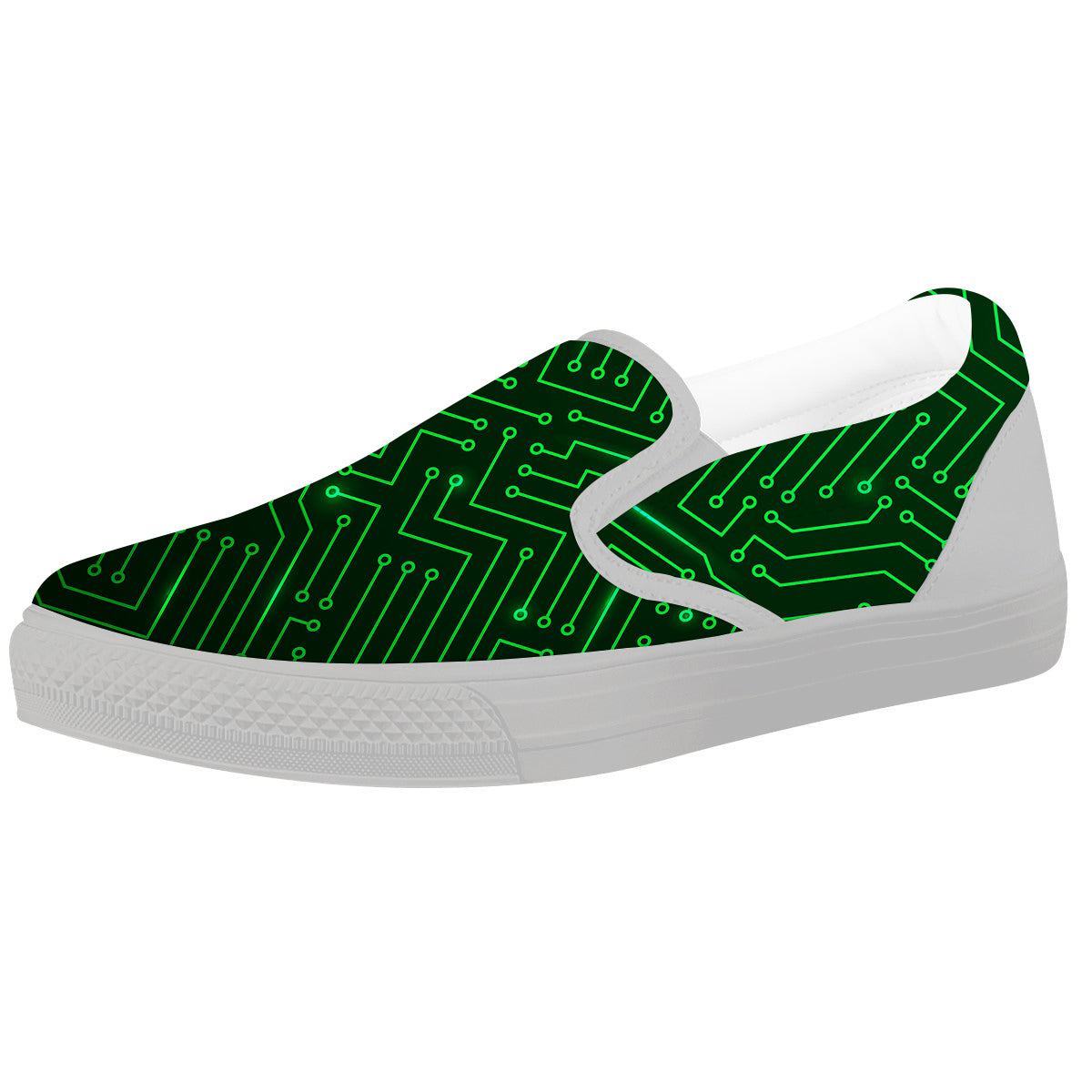 Futuristic Green Circuit Board Print White Slip On Shoes-grizzshop