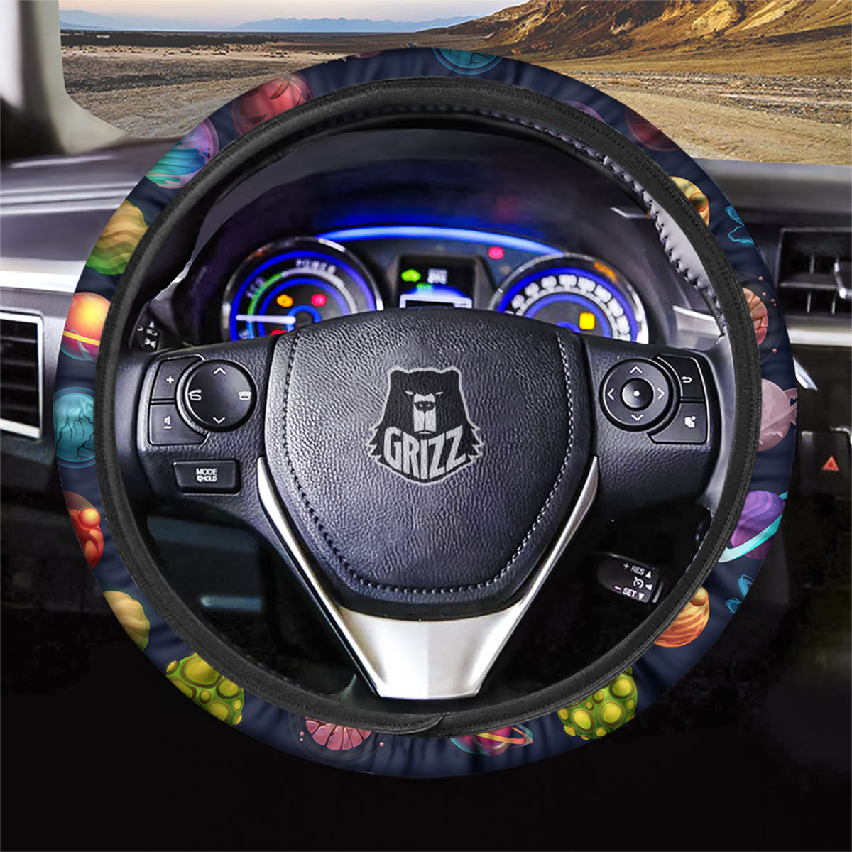 Futuristic Planets And Stars Colorful Print Pattern Car Steering Wheel Cover-grizzshop