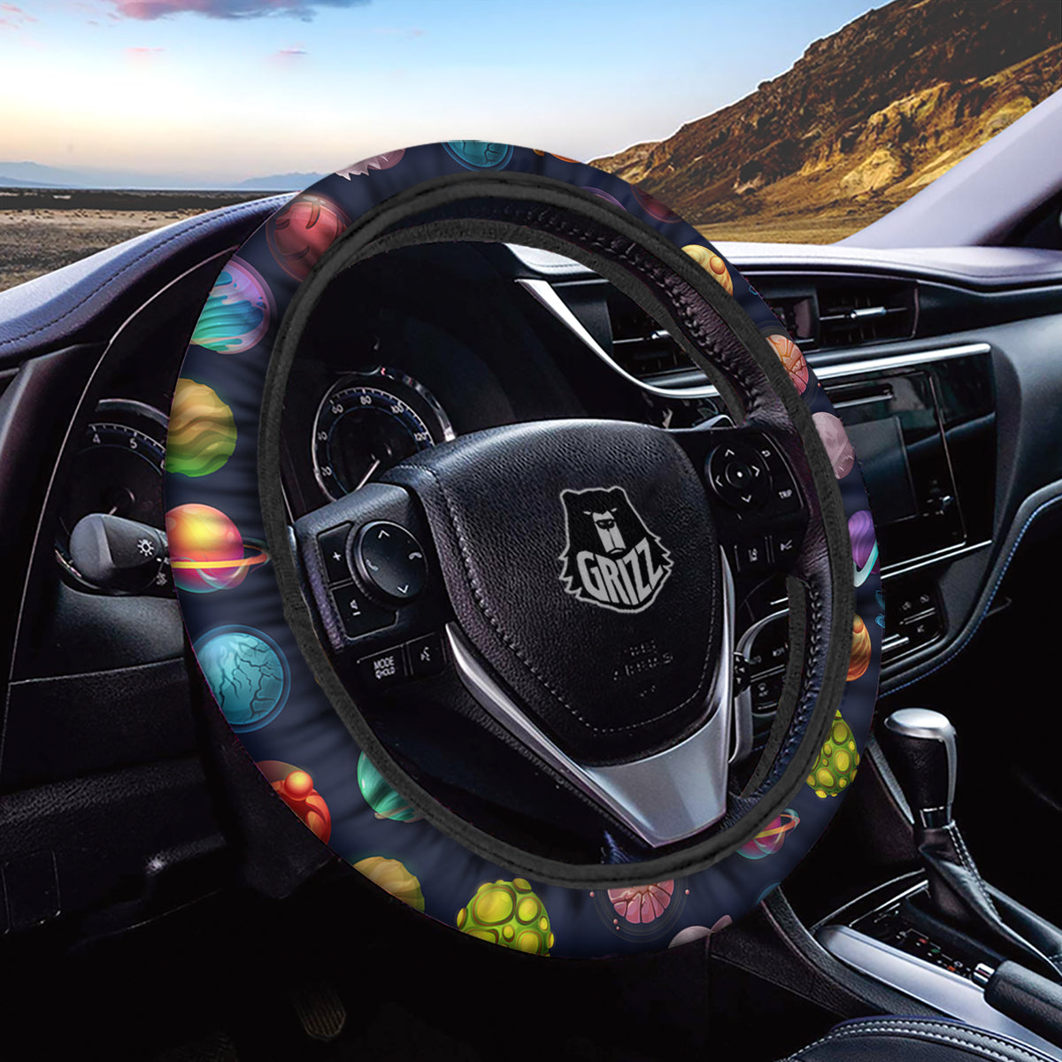 Futuristic Planets And Stars Colorful Print Pattern Car Steering Wheel Cover-grizzshop