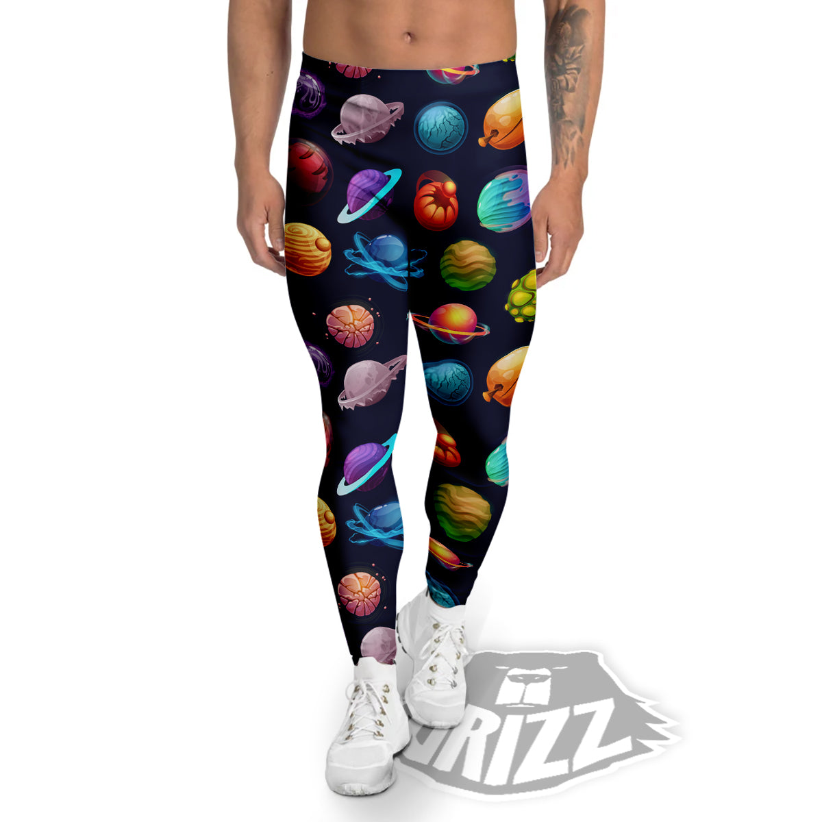 Futuristic Planets And Stars Colorful Print Pattern Men's Leggings-grizzshop