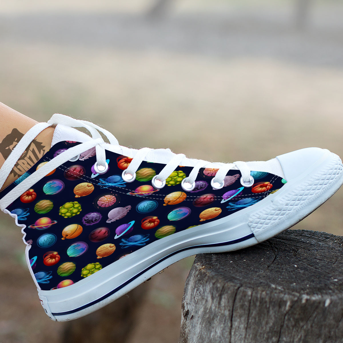 Futuristic Planets And Stars Colorful Print Pattern White High Top Shoes-grizzshop