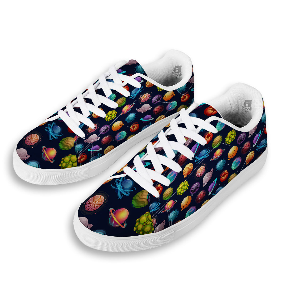 Futuristic Planets And Stars Colorful Print Pattern White Low Top Sneakers-grizzshop