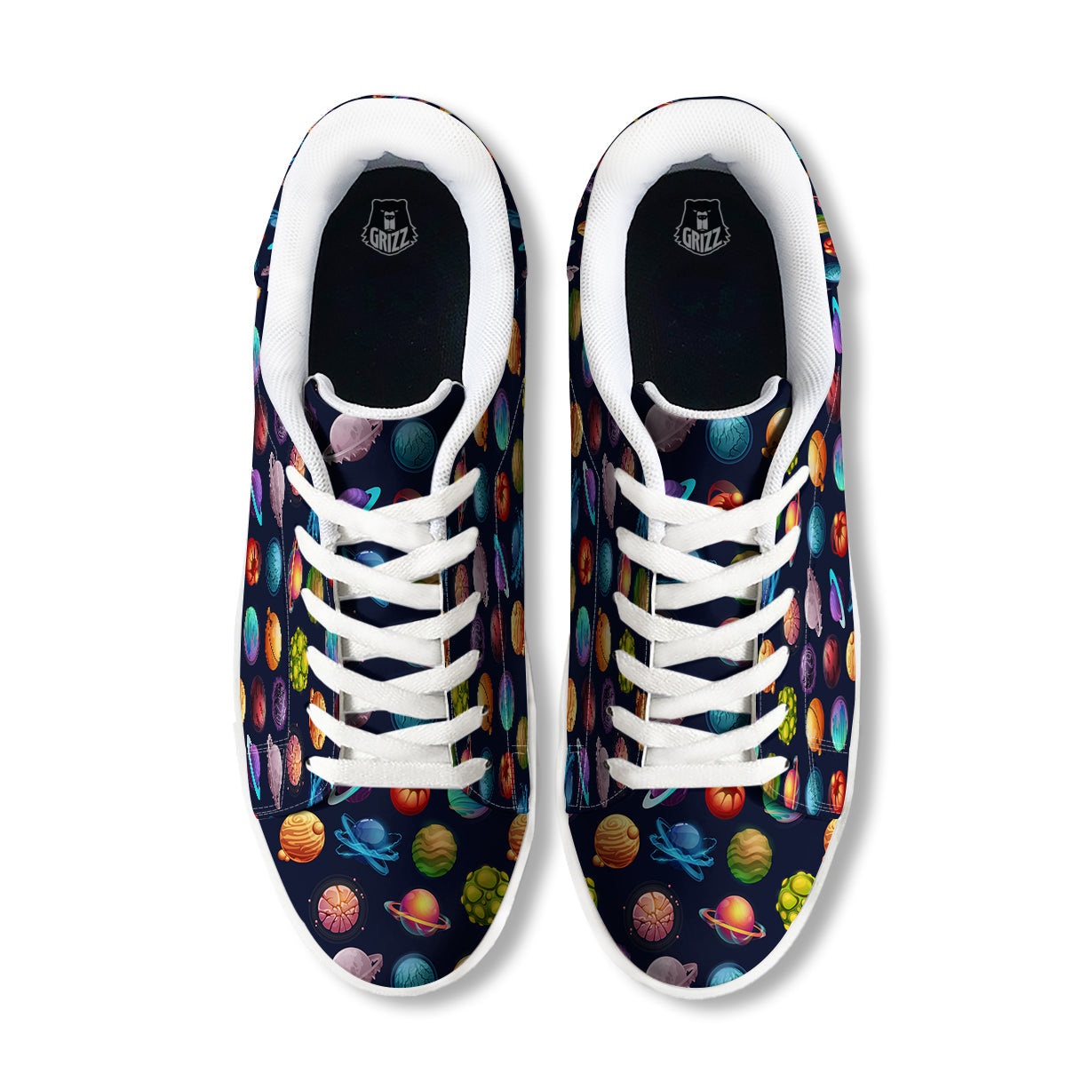 Futuristic Planets And Stars Colorful Print Pattern White Low Top Sneakers-grizzshop