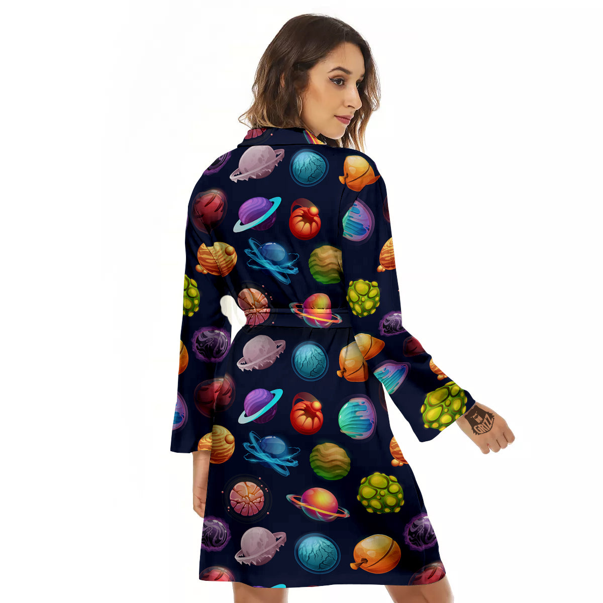 Futuristic Planets And Stars Colorful Print Pattern Women's Robe-grizzshop