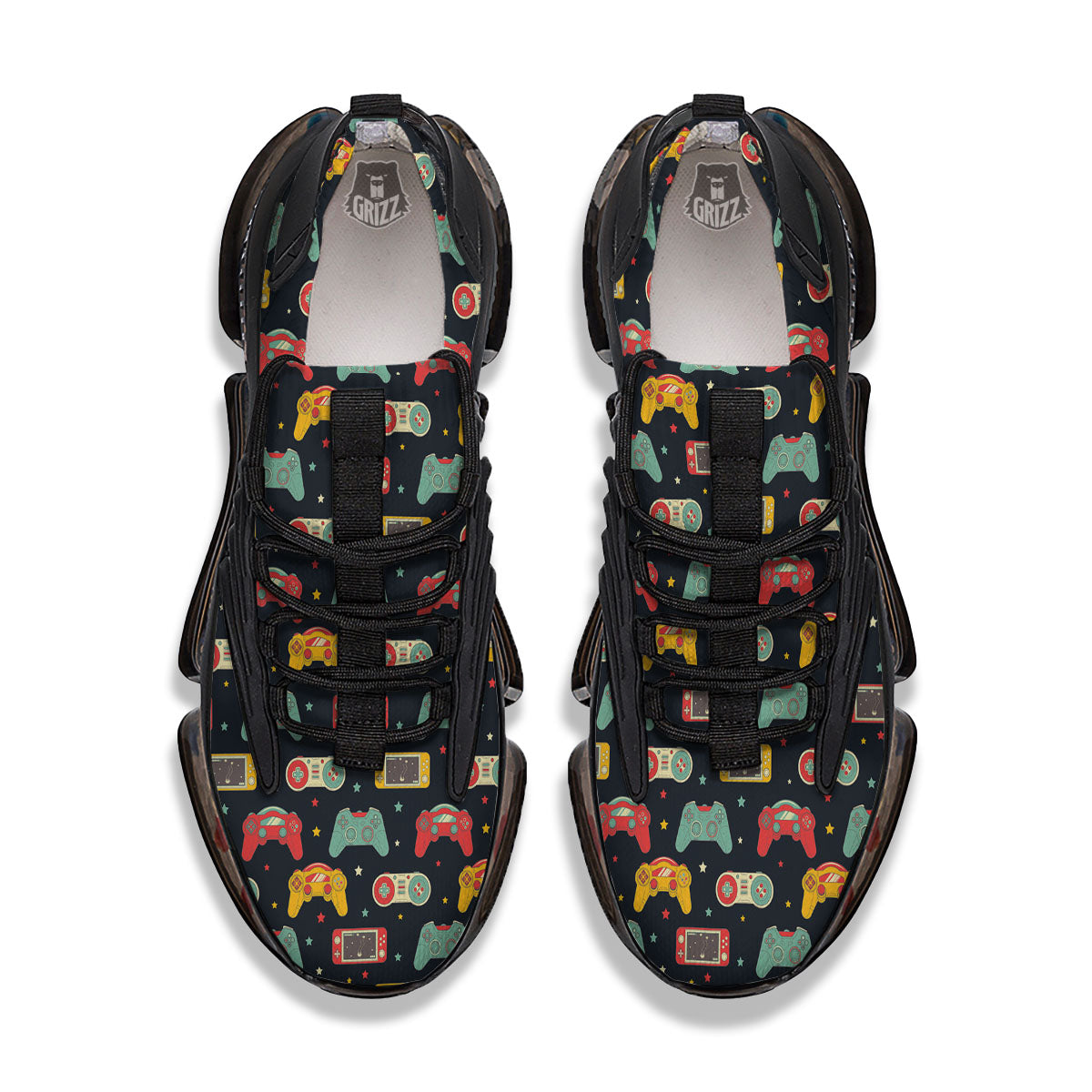 Gadgets Video Game Print Pattern Black Gym Shoes-grizzshop