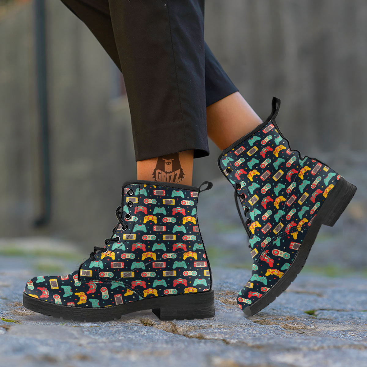 Gadgets Video Game Print Pattern Leather Boots-grizzshop
