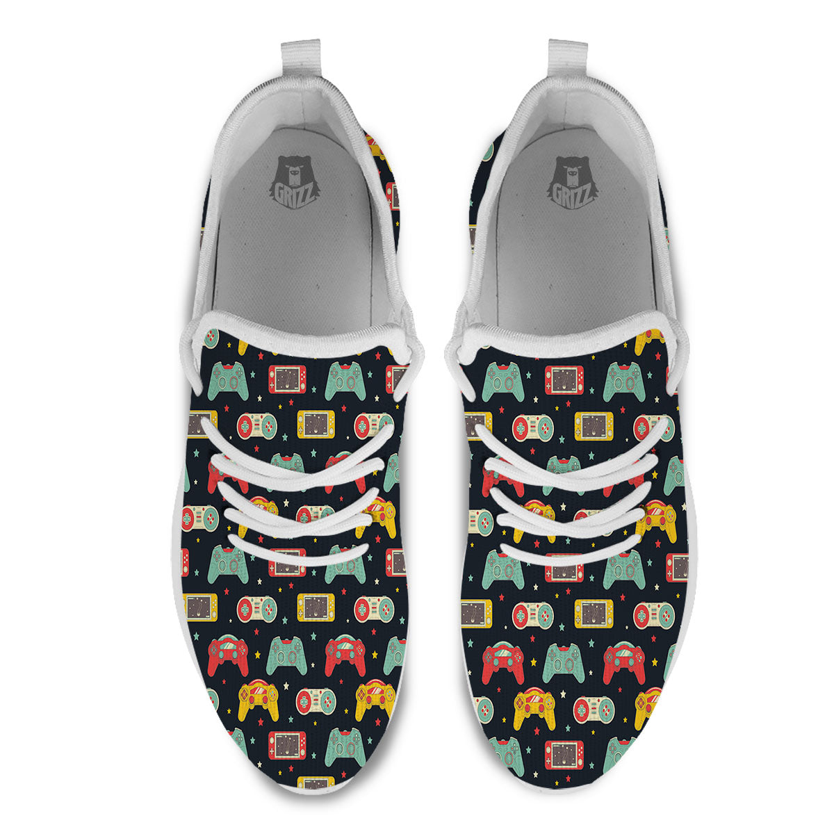 Gadgets Video Game Print Pattern White Athletic Shoes-grizzshop