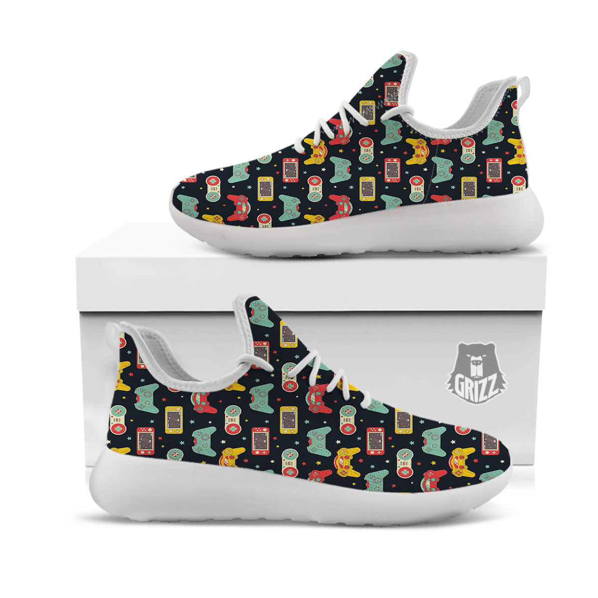 Gadgets Video Game Print Pattern White Athletic Shoes-grizzshop