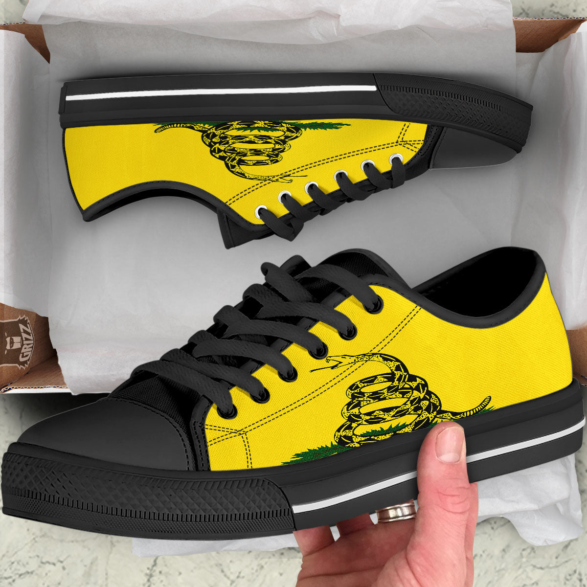 Gadsden Flag Don't Tread On Me Print Black Low Top Shoes-grizzshop