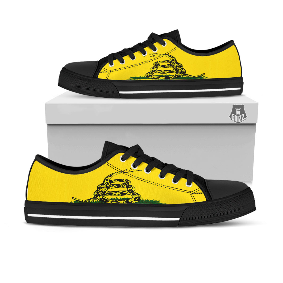 Gadsden Flag Don't Tread On Me Print Black Low Top Shoes-grizzshop