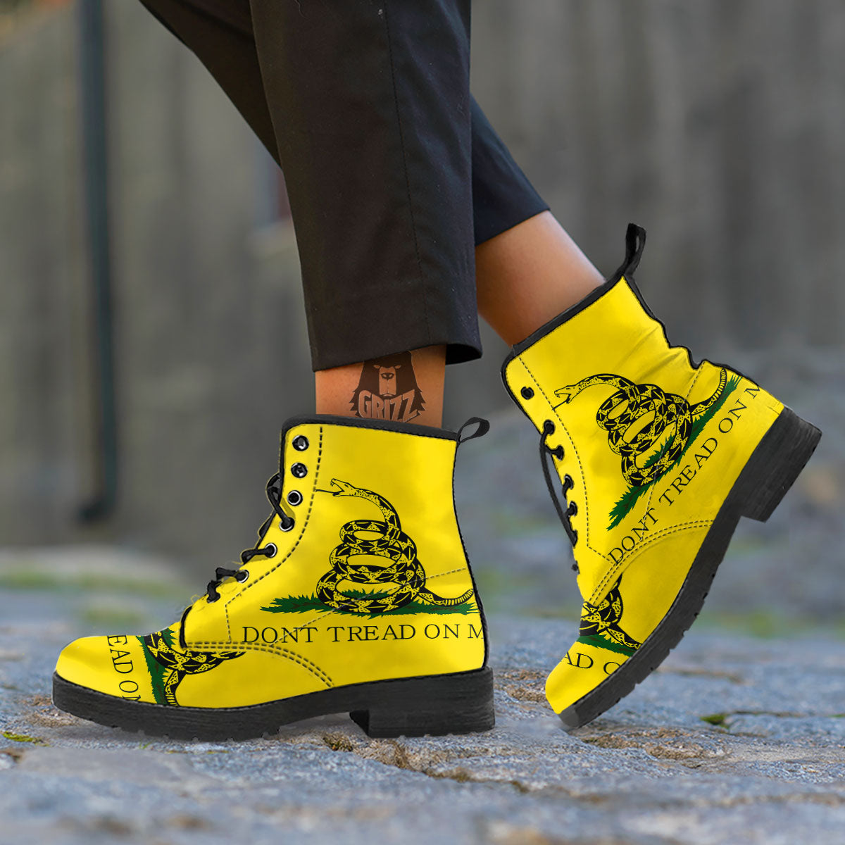 Gadsden Flag Don't Tread On Me Print Leather Boots-grizzshop