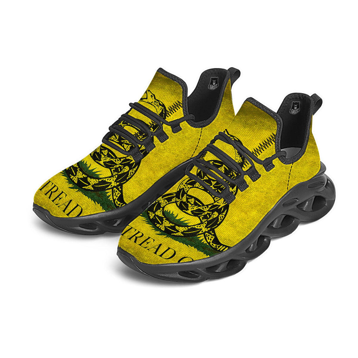 Gadsden Flag Grunge Print Black Running Shoes-grizzshop