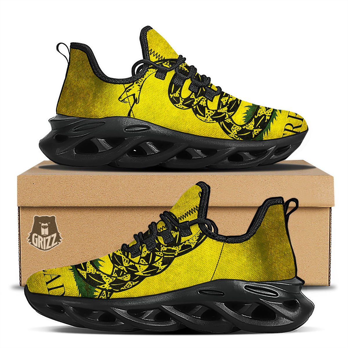 Gadsden Flag Grunge Print Black Running Shoes-grizzshop