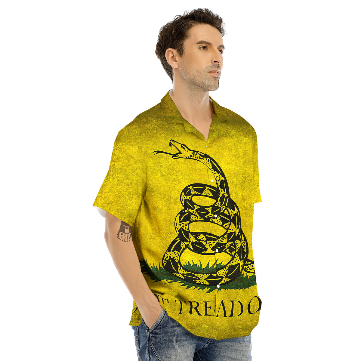 Gadsden Flag Grunge Print Men's Hawaiian Shirt-grizzshop