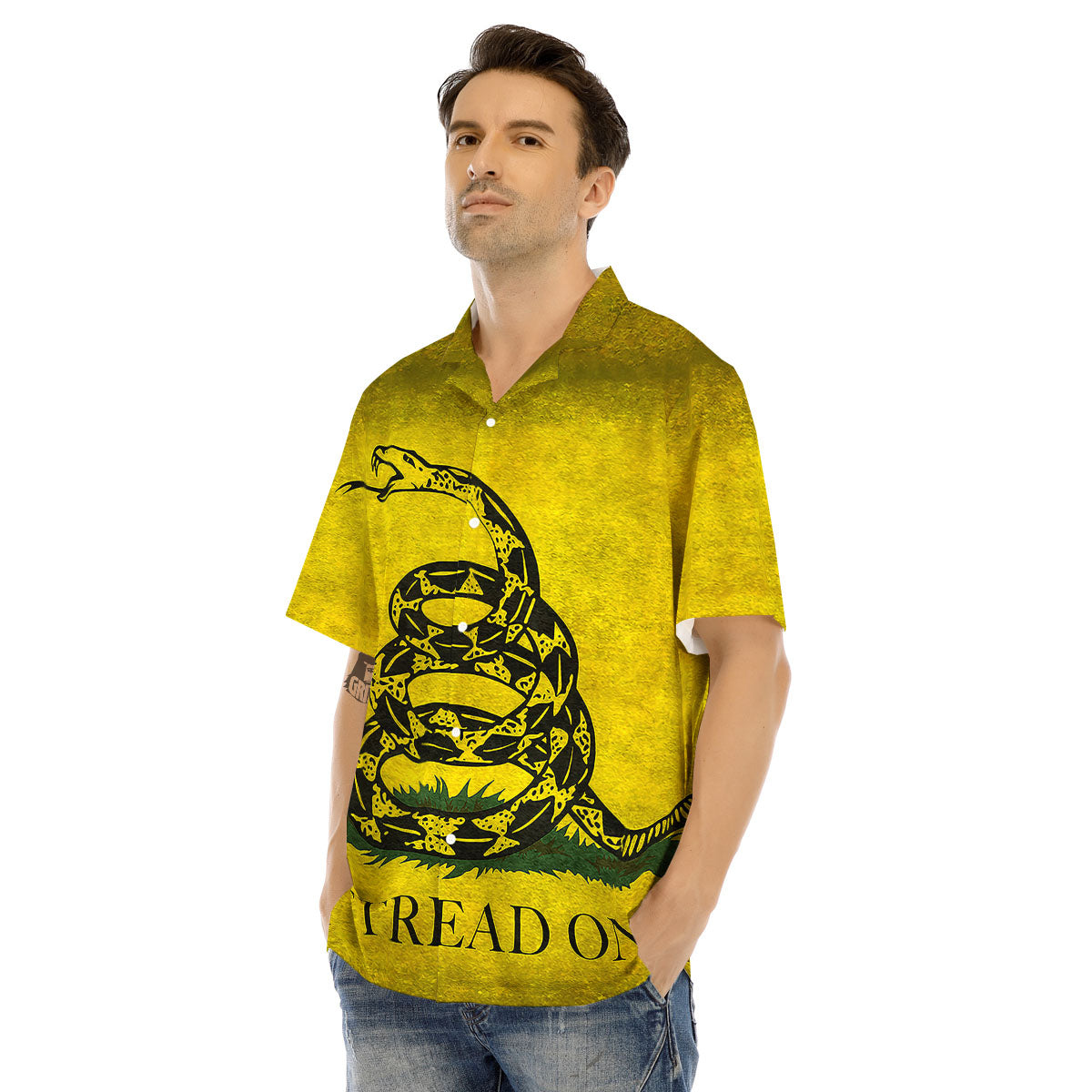Gadsden Flag Grunge Print Men's Hawaiian Shirt-grizzshop
